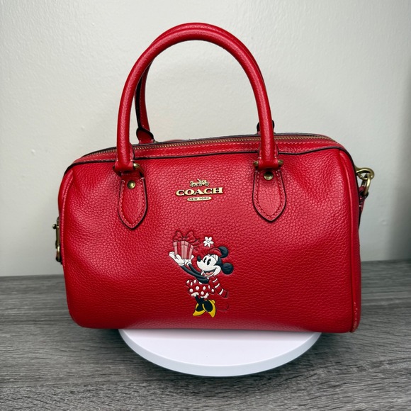 Coach x Disney Minnie Mouse Red Pebbled Leather Satchel Crossbody Bag